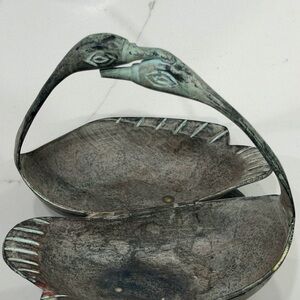 Unique Metal Double Dish with Bird Design